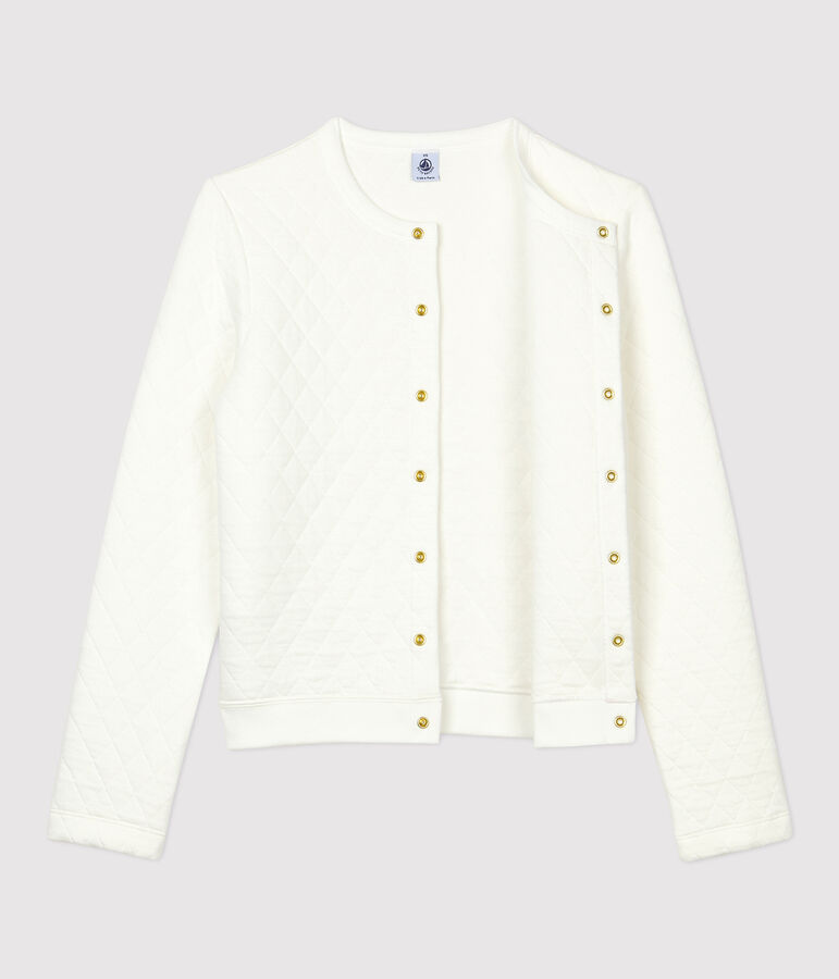 Women's Quilted Tube Knit Cardigan white