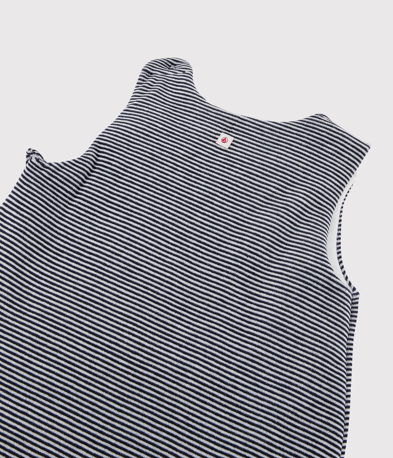 Babies' Stripy Organic Cotton Sleeping Bag SMOKING blue/MARSHMALLOW white