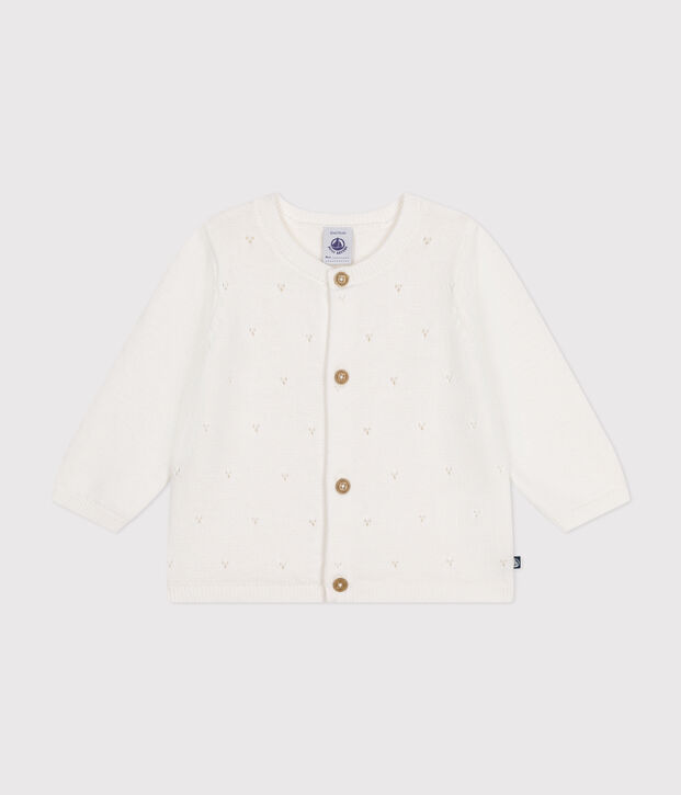 Babies' Openwork Knitted Cotton Cardigan white