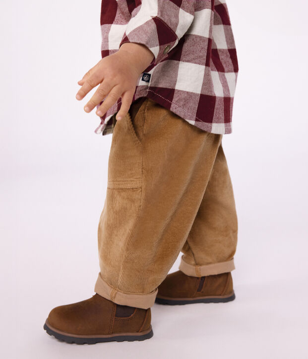 Babies' plain corduroy trousers LATTE