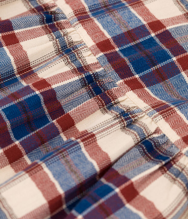 Girls' Long-Sleeved Checked Flannel Dress Ecru/multicolor