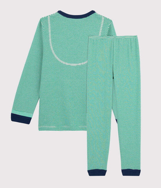 Boys' Green Pinstriped Ribbed Pyjamas PRADO green/MARSHMALLOW white