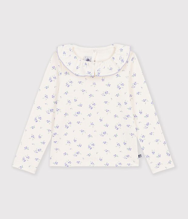 Children's long-sleeved floral T-shirt with a collar Ecru/multicolor