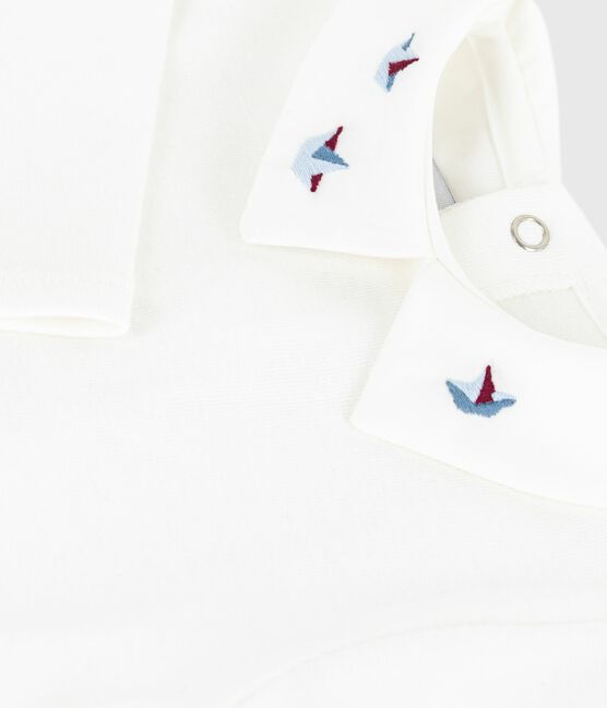 Babies' plain cotton body with an embroidered collar MARSHMALLOW white