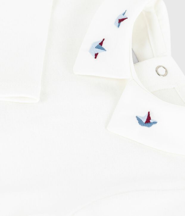 Babies' plain cotton body with an embroidered collar white