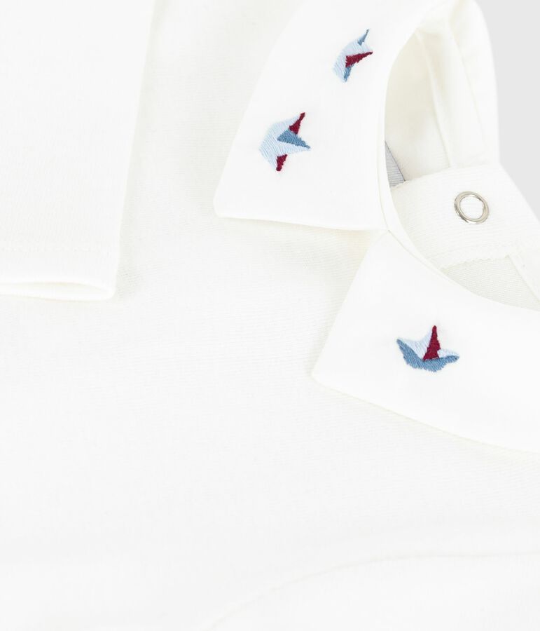 Babies' plain cotton body with an embroidered collar white
