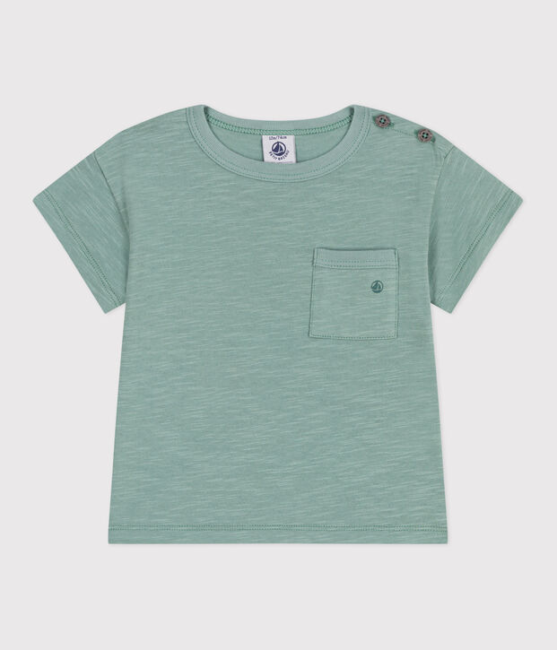 Babies' short-sleeved plain cotton T-shirt green