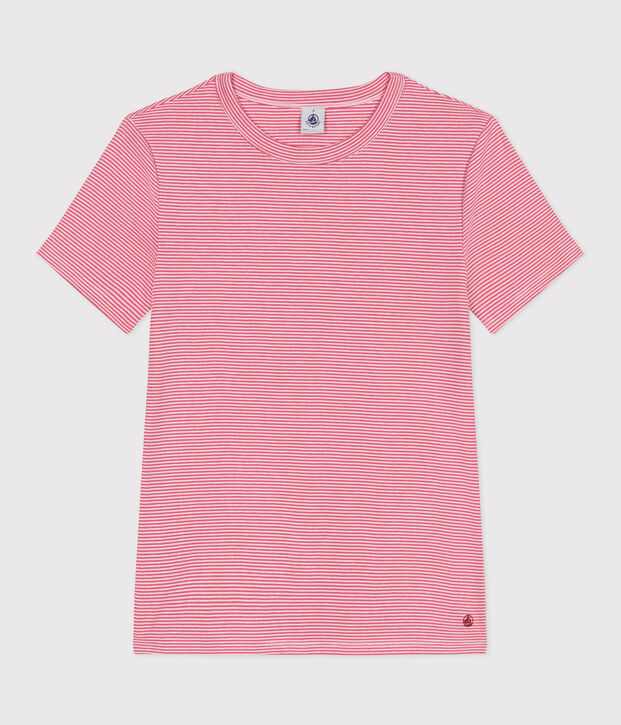 Women's iconic striped cotton T-Shirt pink/white