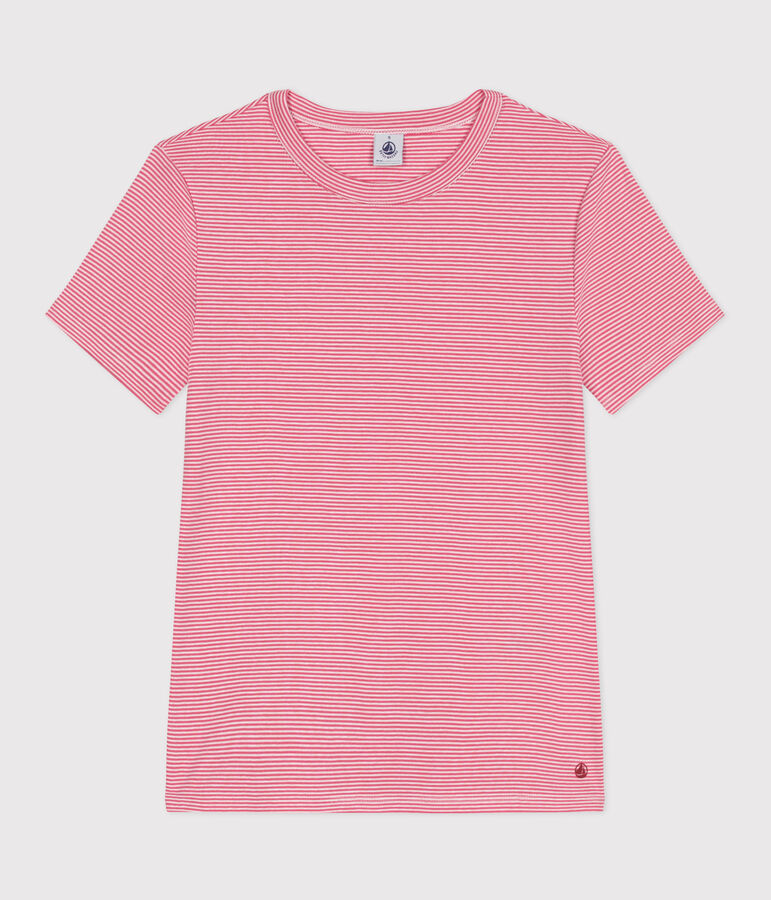 Women's iconic striped cotton T-Shirt pink/white