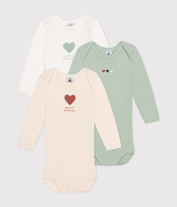 Babies' Long-Sleeved Cotton Bodysuits - 3-Pack multicolor