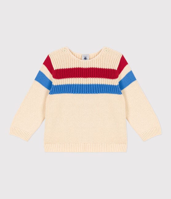 Babies' Striped Knitted Cotton Jumper AVALANCHE white/MULTICO