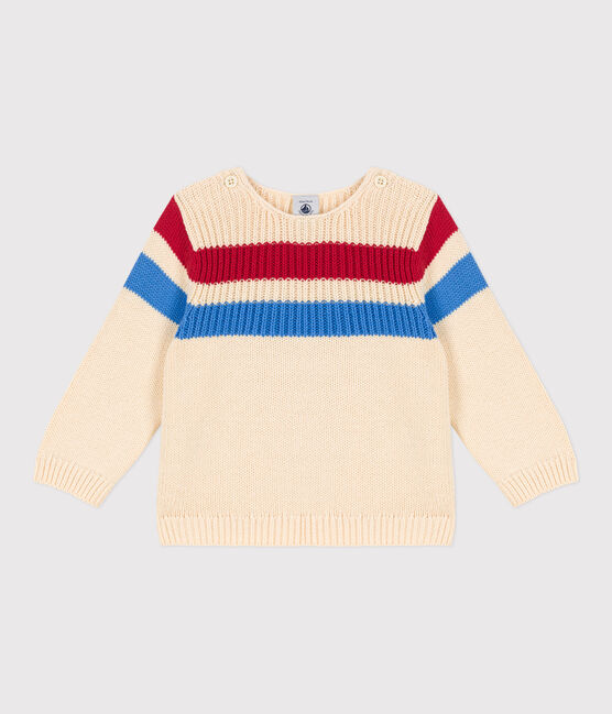Babies' Striped Knitted Cotton Jumper AVALANCHE white/MULTICO