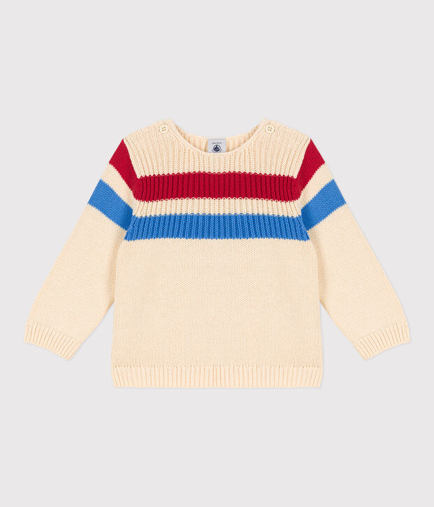 Babies' Striped Knitted Cotton Jumper Ecru/multicolor