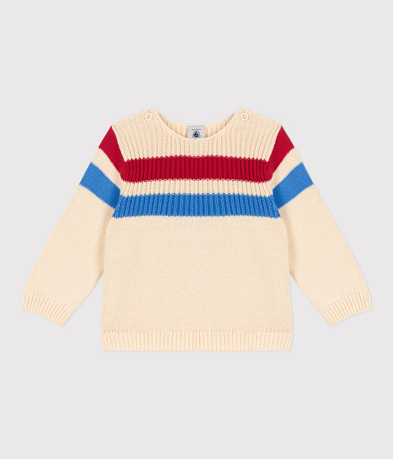 Babies' Striped Knitted Cotton Jumper AVALANCHE white/MULTICO