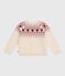Children's cotton and wool patterned jacquard cardigan AVALANCHE Ecru/AMARANTE