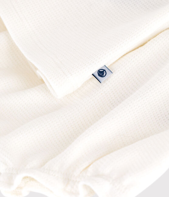 Babies' short-sleeved white honeycomb dress and bloomers MARSHMALLOW white