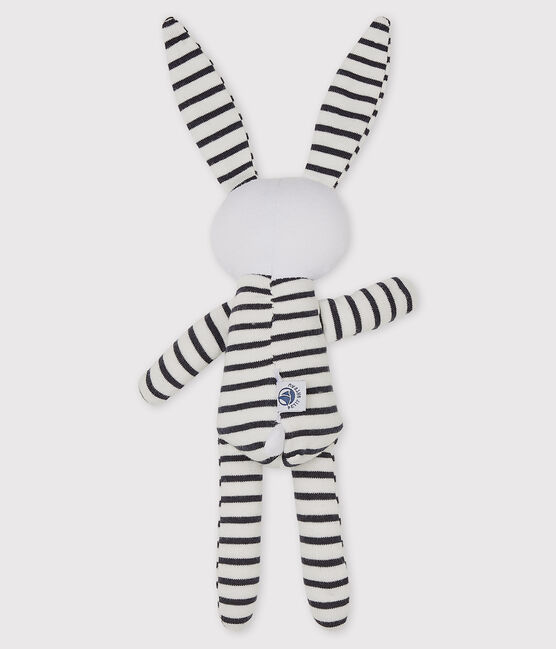 Babies' Stripy Jersey Bunny Comforter MARSHMALLOW white/SMOKING blue