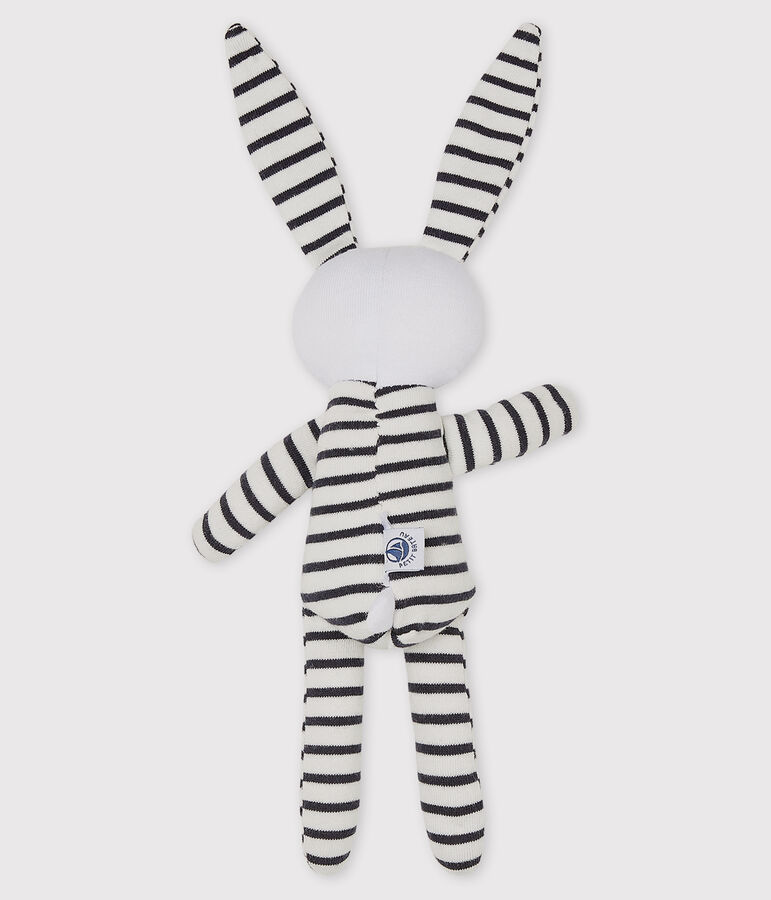 Babies' Stripy Jersey Bunny Comforter white/blue