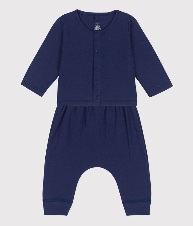 Babies' Organic Plain Tube Knit Clothing - 2-Piece Set blue