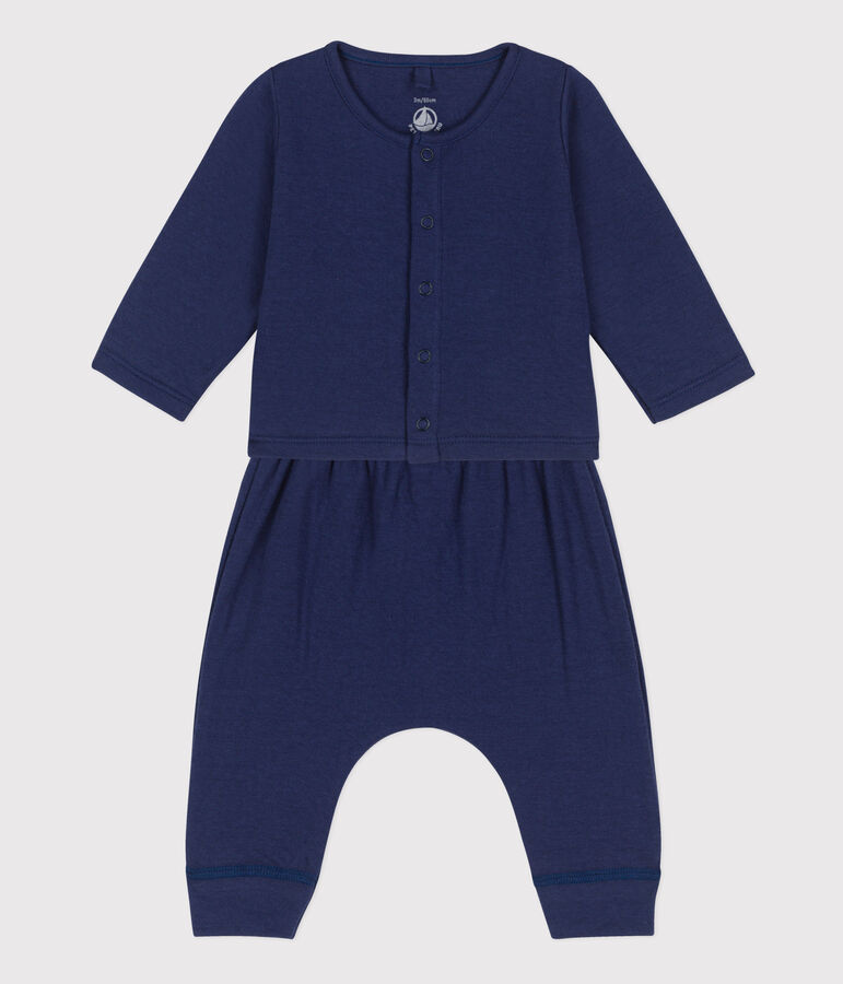 Babies' Organic Plain Tube Knit Clothing - 2-Piece Set blue
