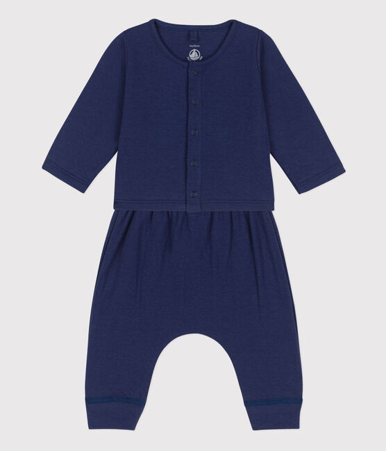 Babies' Organic Plain Tube Knit Clothing - 2-Piece Set CHALOUPE blue