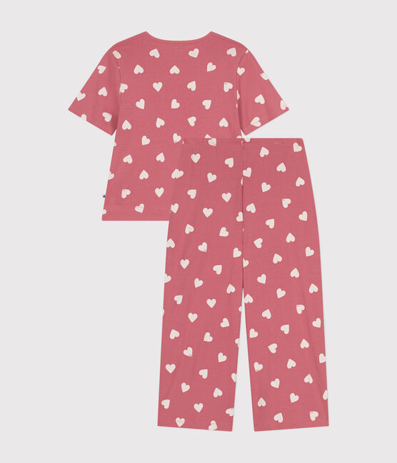 Women's cotton heart print pyjamas ROSEWOOD pink/MARSHMALLOW