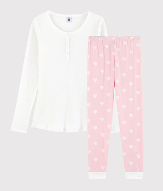 Girls'/Women's Cotton Pyjamas MARSHMALLOW white/MINOIS pink