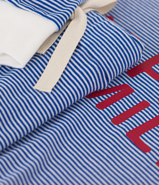 Women's stripy cotton pyjamas blue/white