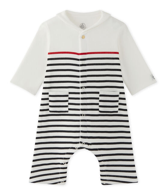 Baby boys' striped all-in-one with pea jacket collar LAIT white/SMOKING blue/TERKUIT