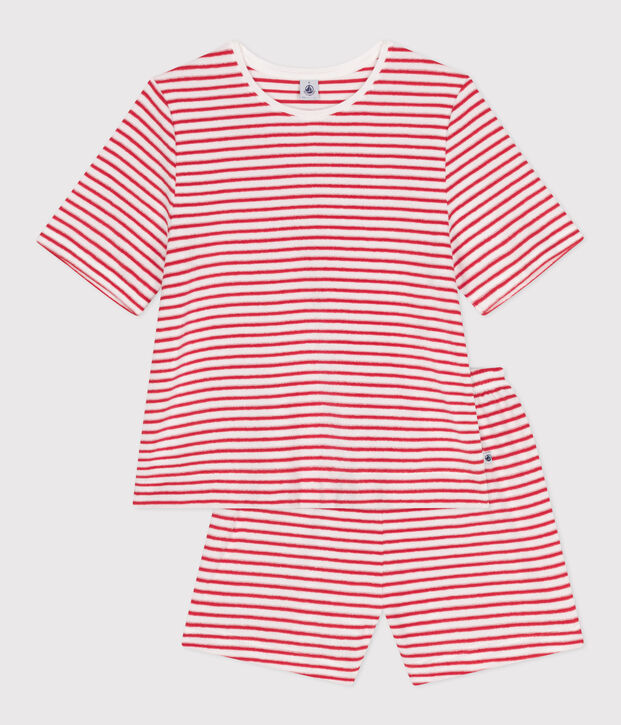 Women's stripy cotton short pyjamas red/red