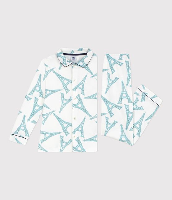 Children's buttoned printed cotton pyjamas MARSHMALLOW white/MULTICO white