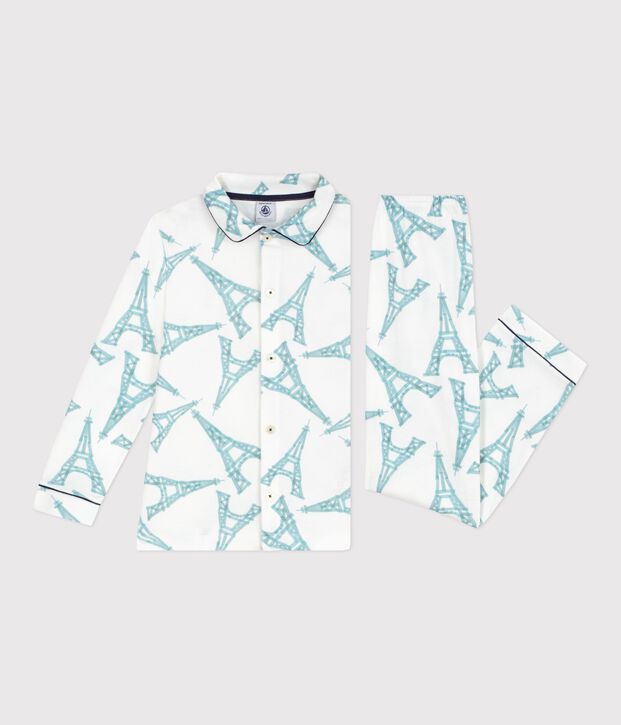 Children's buttoned printed cotton pyjamas white/multicolor
