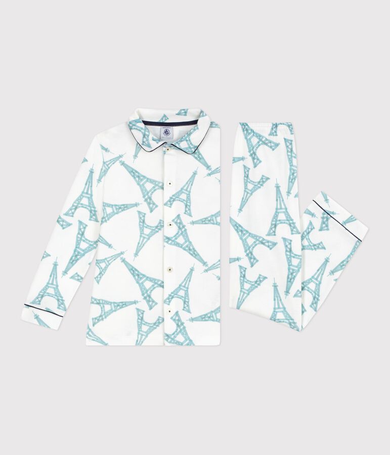 Children's buttoned printed cotton pyjamas white/multicolor