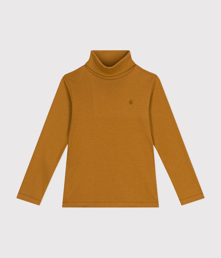 Cotton roll neck top for girls or boys brown