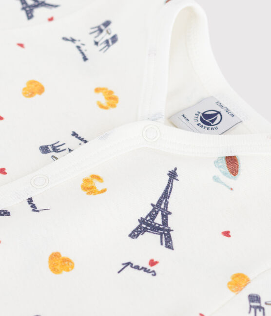 Babies' Paris print cotton playsuit with a collar MARSHMALLOW white/MULTICO white