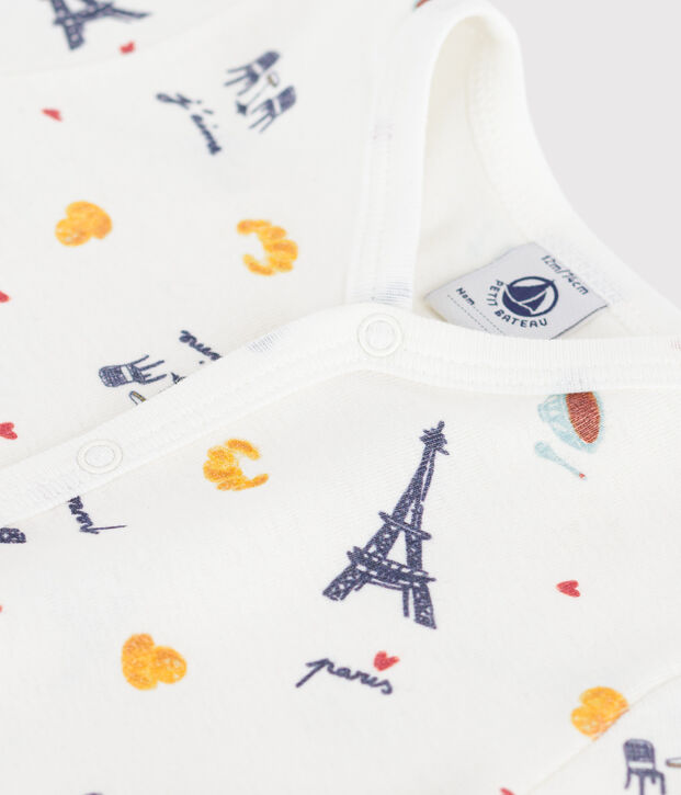 Babies' Paris print cotton playsuit with a collar white/multicolor