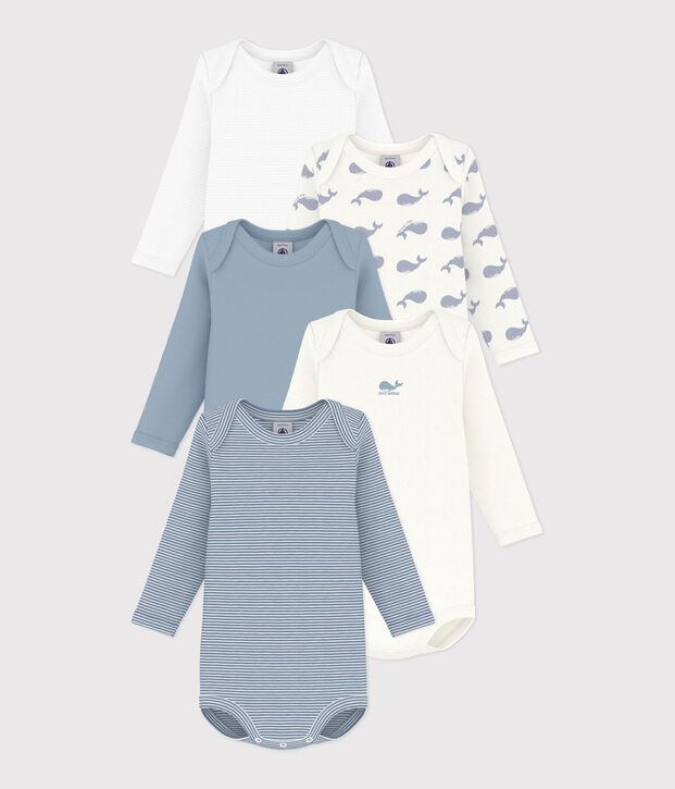 Pack of long-sleeved whale-print cotton bodies for babies multicolor