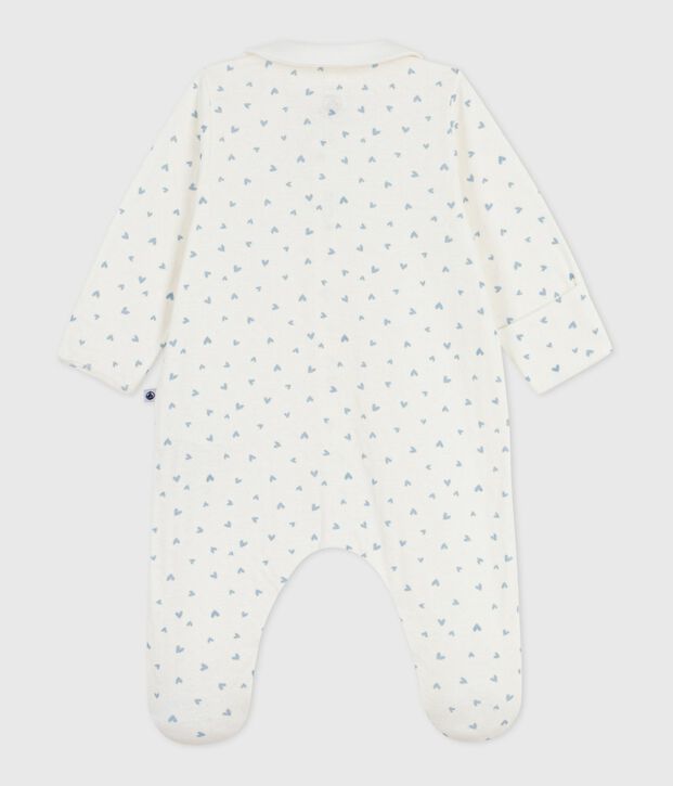 Babies' heart-print velour pyjama suit with a collar blue/blue