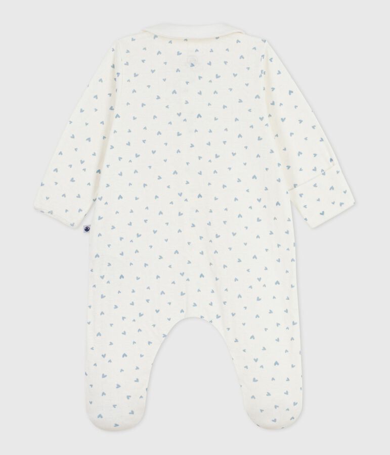 Babies' heart-print velour pyjama suit with a collar white/blue