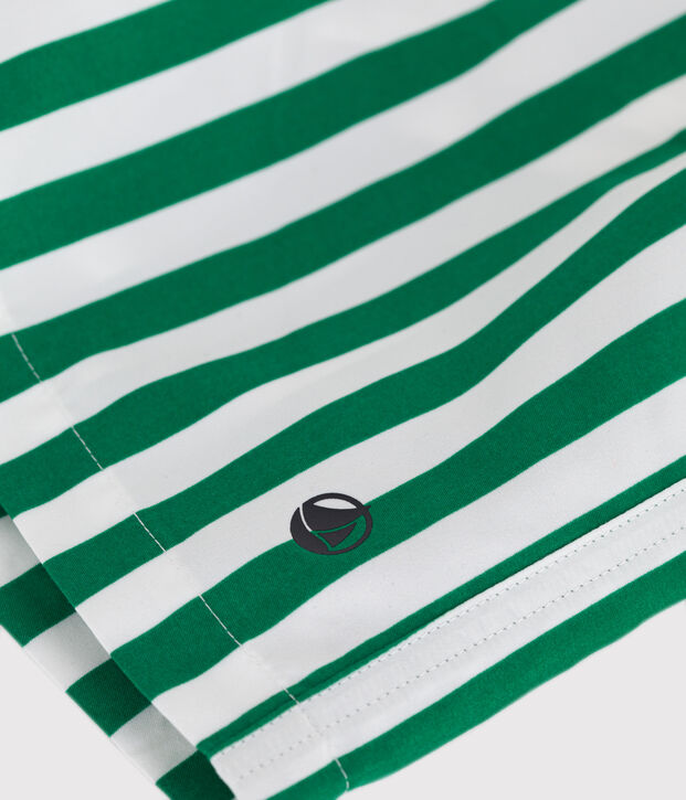Children's stripy cotton swim shorts green/green