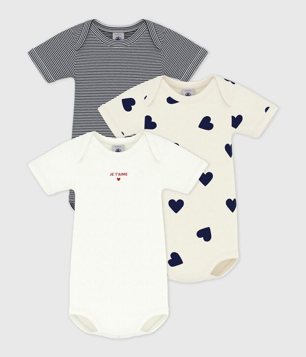 Pack of babies' short-sleeved heart print cotton bodies multicolor
