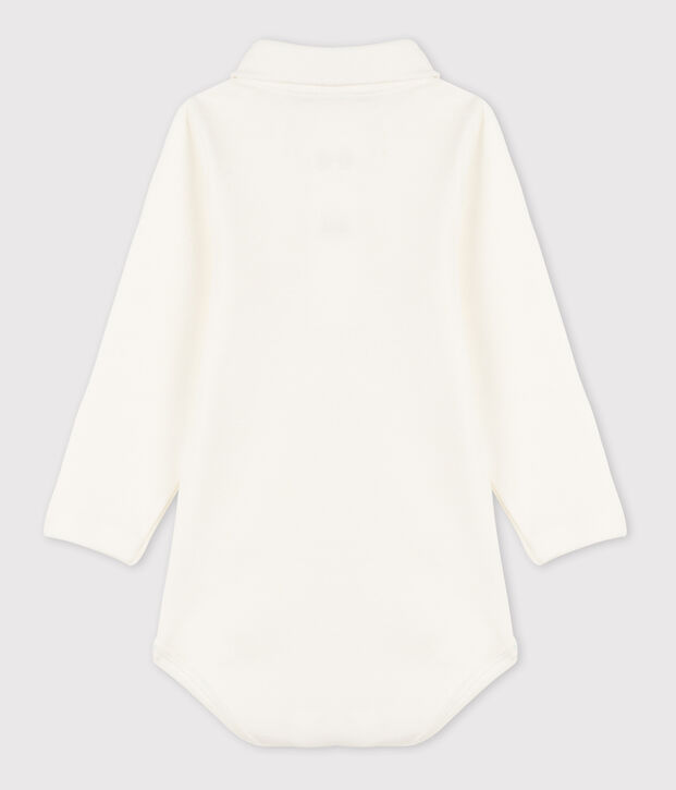 Babies' plain cotton body with a polo collar white