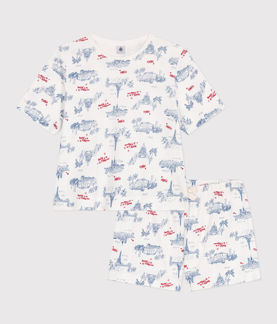 Women's short Paris print cotton pyjamas MARSHMALLOW white/MULTICO white
