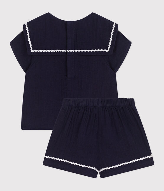 Babies' two-piece cotton outfit with nautical details SMOKING blue