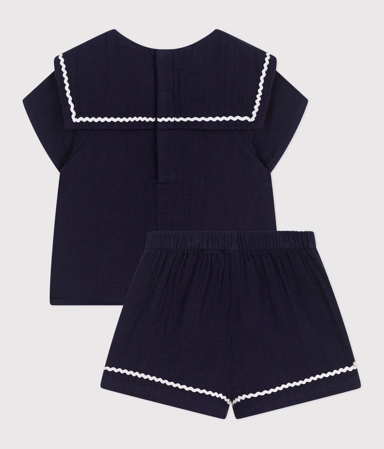Babies' two-piece cotton outfit with nautical details blue