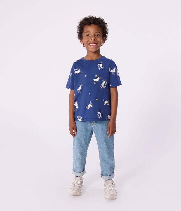 Children's short-sleeved cotton printed T-shirt blue/multicolor