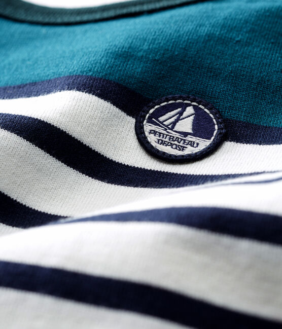 Baby boys' Shortie in heavy striped jersey PINEDE green/MARSHMALLOW white/SMOKING