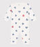 Babies' stripy footless cotton pyjamas with a heart-patterned collar MARSHMALLOW white/MULTICO white