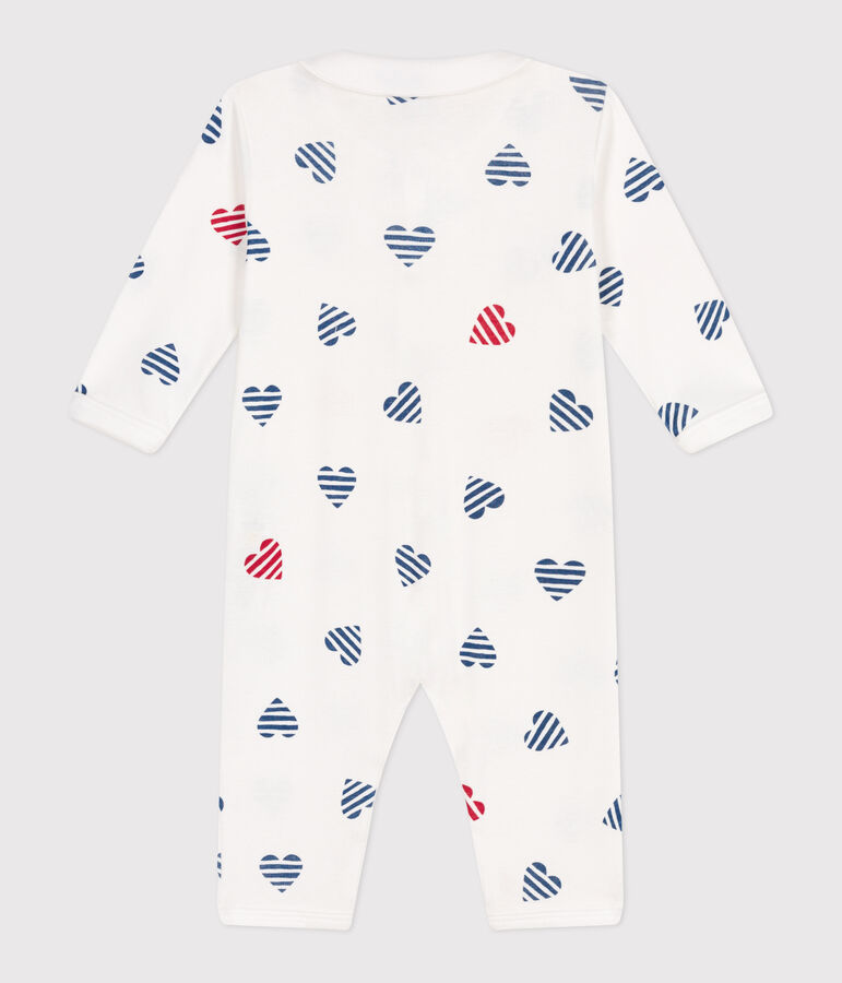 Babies' stripy footless cotton pyjamas with a heart-patterned collar white/multicolor