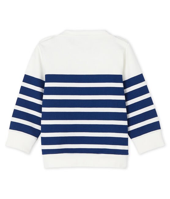Baby boys' striped sweatshirt MARSHMALLOW white/MEDIEVAL blue
